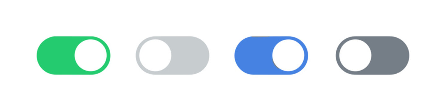 Set of four toggle switches in different colors: green, grey, blue, and dark grey