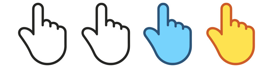Obraz premium Collection of four hand cursor icons in different styles and colors for digital interaction