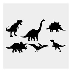 Various silhouettes of prehistoric dinosaurs including T-Rex, Brachiosaurus, Triceratops, and Pterodactyl © Arif