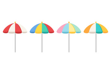 Obraz premium Collection of colorful beach umbrellas on a white background, perfect for summer themes