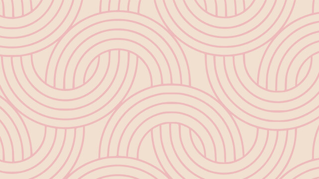 Seamless abstract pattern featuring soft pink semicircular interlocking lines for elegant background textures and textile design