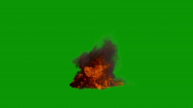 Toxic chemical fire burning with black smoke, two speeds, 4k 30p, with green screen for transparent background aka no background