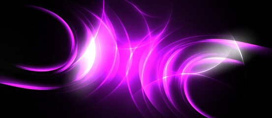 Naklejka premium Abstract vibrant purple energy flows, dynamic curves, bright light against dark background. Modern digital art composition.