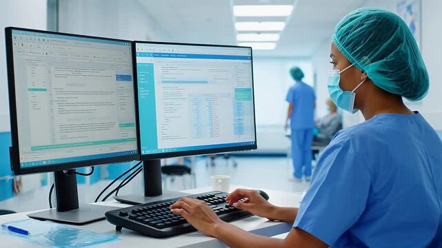 Healthcare professional working on computer