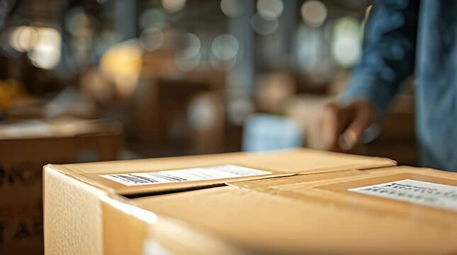 Hand sealing a brown cardboard box.