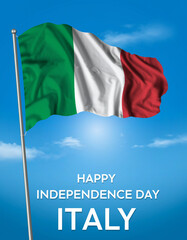 Italy Independence Day Poster with Waving Italian Flag and Blue Sky Background