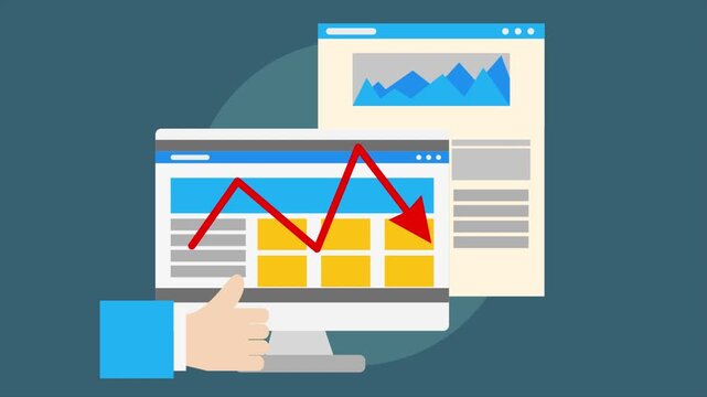 Computer screen displaying website layout with graph and hand giving thumbs up image photo