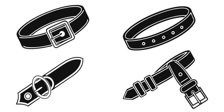Assorted black leather belts with unique buckles displayed on a white background Vector