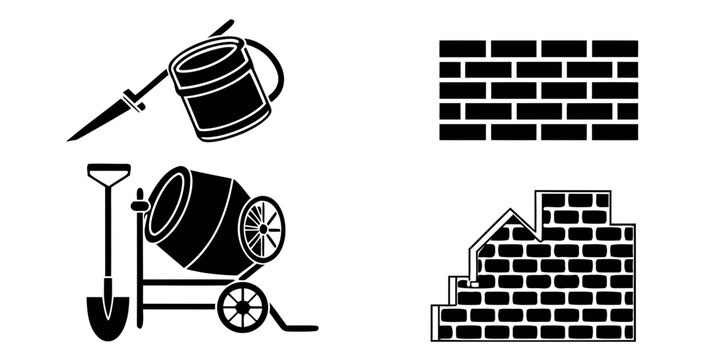 Construction tools and materials for building a brick structure Vector
