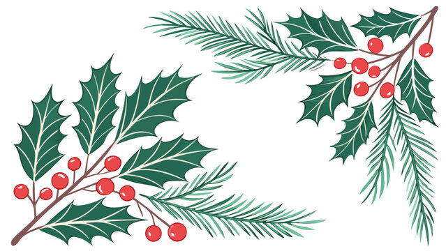 Gemini said

A festive winter holiday background featuring green pine tree branches and red holly berry decorations with lush green leaves for a seasonal Christmas celebration design