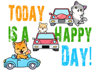 today happy day cute cartoon cats driving cars 