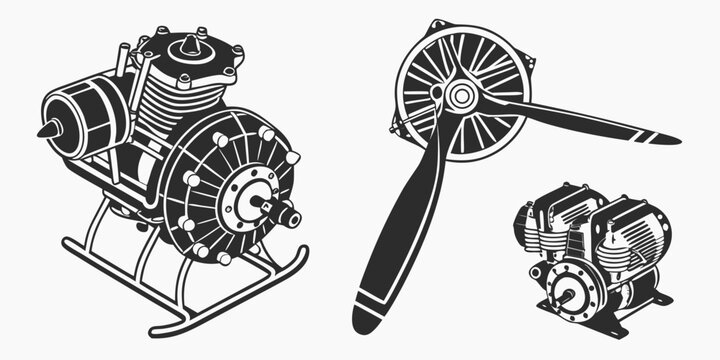 A detailed illustration of an internal combustion engine and its components. Vector