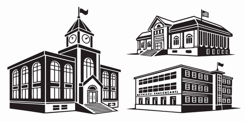 Fototapeta premium A collection of three distinct buildings showcasing different architectural styles Vector