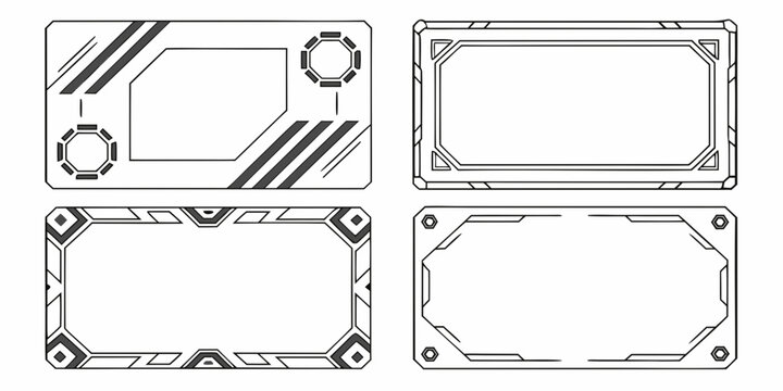Four distinct license plates with unique designs and patterns. Vector