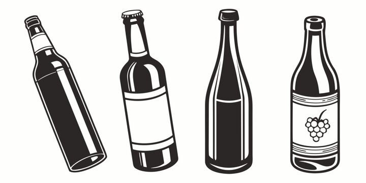 Four different types of wine bottles lined up in a row Vector