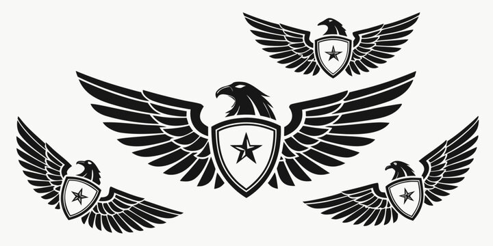 Elegant black and white illustration of three birds in flight with outstretched wings Vector
