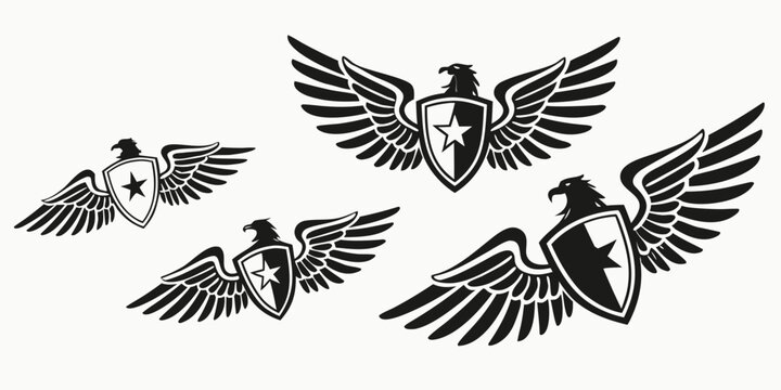 A group of birds in flight with wings spread wide and feathers detailed. Vector