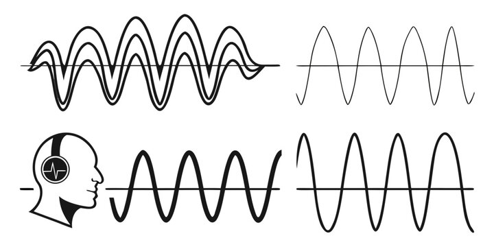 Waveforms and sound waves: visualizing different types of sound patterns Vector
