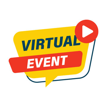 modern colorful virtual event label badge for online broadcasting and digital webinar promotional marketing materials