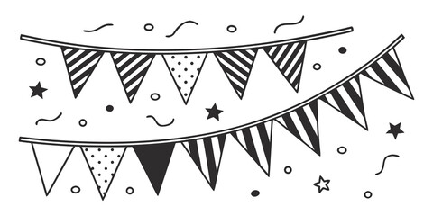 Fototapeta premium Colorful triangular flags with musical notes and stars on a string Vector