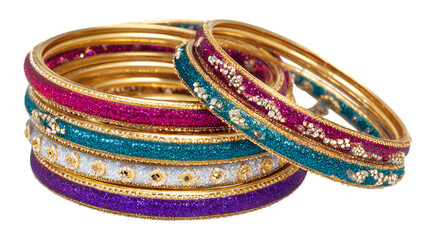 Colorful gold and silver bracelet jewelry isolated on white background