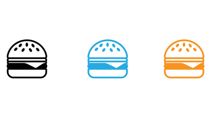 Fototapeta premium Three stylized burger icons in different colors against a plain background isolated on transparent background, Vector