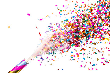 Fototapeta premium Festive celebration with exploding confetti cannon and multicolored sparks