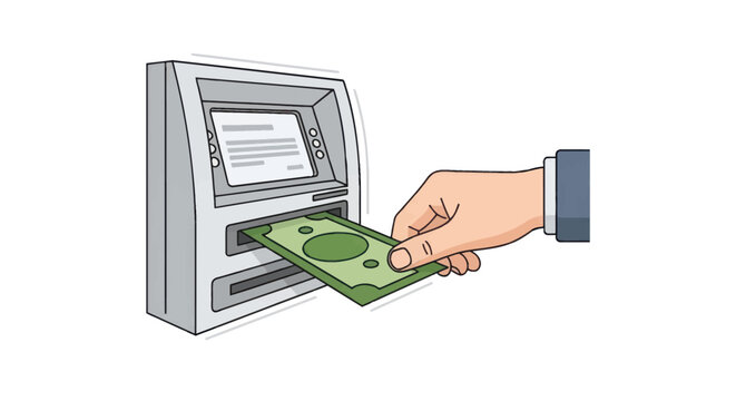 Hand inserting cash into an automated teller machine for withdrawal.