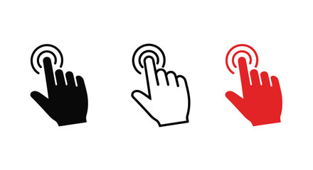 Obraz premium Three hand cursor icons in black white and red indicating clicks and interaction