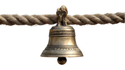 Golden antique brass bell isolated on a white background
