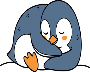 Obraz premium Blue and White Cartoon Penguin with Orange Beak and Feet