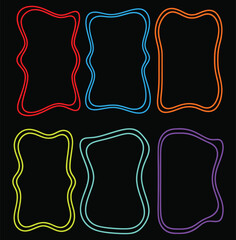 A set of colorful neon frames on a black background for graphic design and digital art