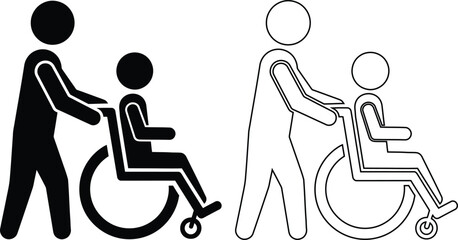 An illustration of people assisting others with disabilities in a supportive and caring environment
