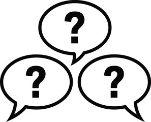 Three speech bubbles with question marks on a white background