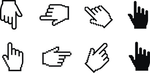 A collection of various hand icons pointing in different directions on a white background