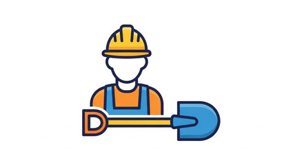 Construction Worker with Shovel Icon.