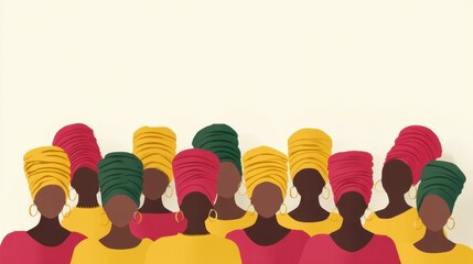 Obraz premium Vibrant Vector Illustration of Diverse Women in Colorful Headwraps Celebrating Cultural Heritage and Unity