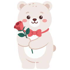 Fototapeta premium Bear with red rose for Valentine Day coloring page vector design
