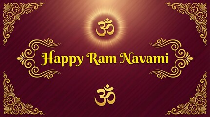 Naklejka premium Traditional Maroon & Gold Ram Navami Invitation Sacred Festive Design. 