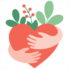 Romantic clipart with hands embracing floral heart vector design