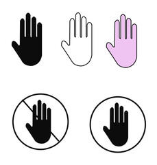 Obraz premium Collection of hand icons including stop sign and outline versions for warning and prohibition concepts vector illustration