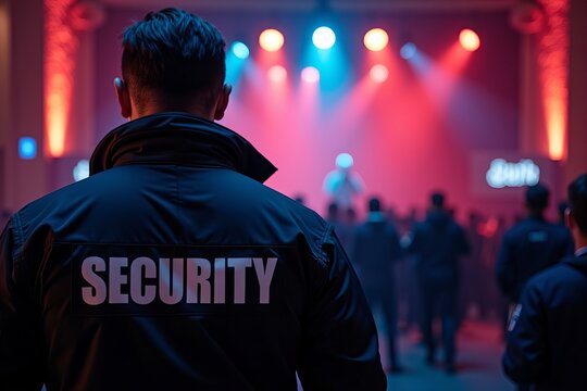 Security Guard On Duty: Vigilant and Prepared for Safety at a Club or Concert Venue