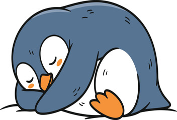 Two Blue Penguins Huddled Together with Orange Feet and Beaks © MDGOLAM