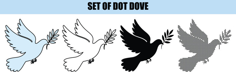 Obraz premium Doves Flying with Olive Branches in Different Colors white background