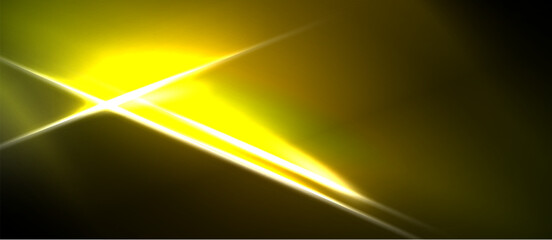 Naklejka premium Bright yellow light streaks across dark background. Diagonal lines create dynamic visual effect, energy radiates outward.