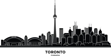 Fototapeta premium Toronto Canada Skyline Silhouette with CN Tower and Downtown Cityscape Urban Architecture Vector Illustration Design