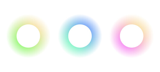 Gradient circles background, color gradation with halftone effect. Vibrant design colorful swirls. Gradient blur circle pattern with grain dots design. Rainbow rgb color spectrum. Vector illustration