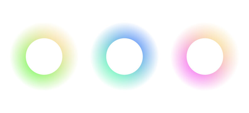 Gradient circles background, color gradation with halftone effect. Vibrant design colorful swirls. Gradient blur circle pattern with grain dots design. Rainbow rgb color spectrum. Vector illustration