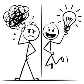 Brainstorming concept with light bulb and stick figure vector design
