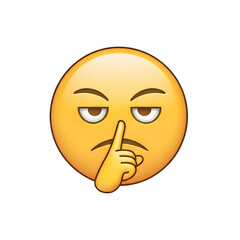 Yellow Shushing Face Emoji with Finger Over Mouth isolated on Transparent Background